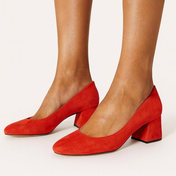 J Crew Celia Block Heel Pump Suede Red Shoes Size 10 - Picture 1 of 8